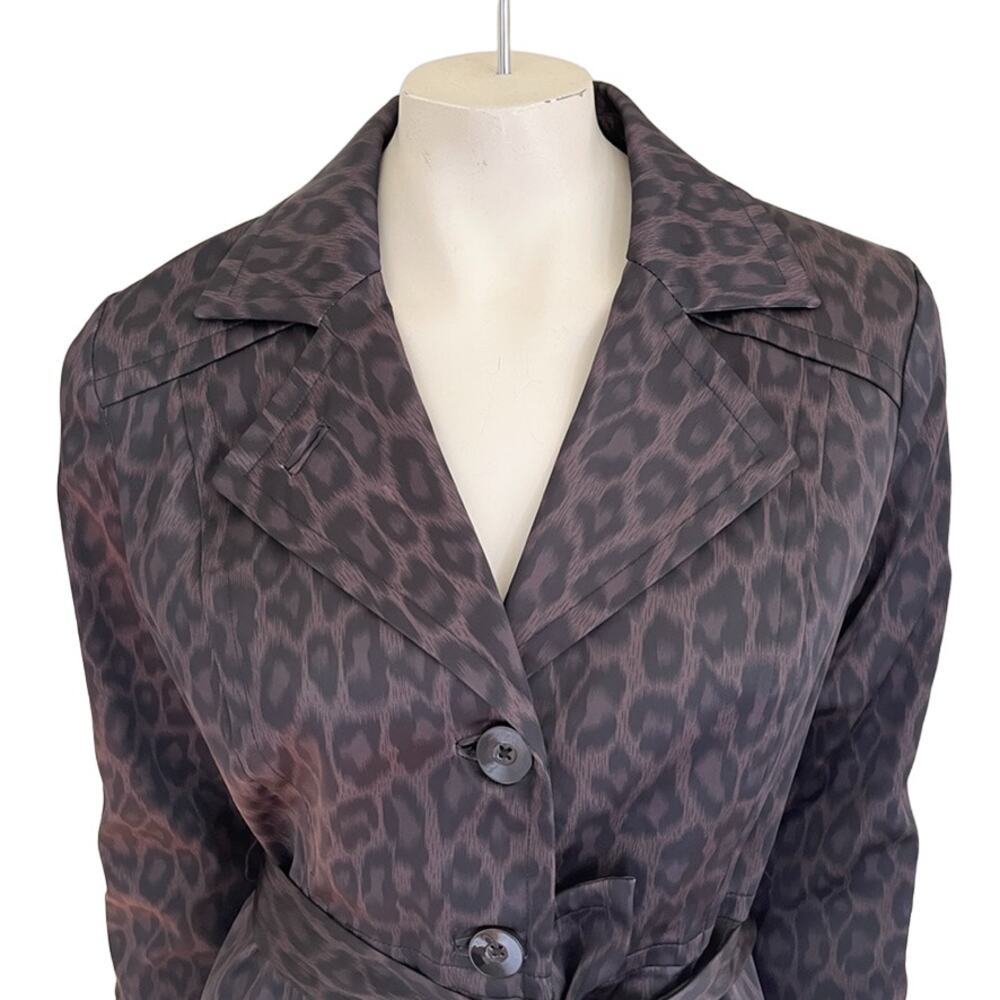 NEW DU JOUR Leopard Print Belted Rain Jacket SZ S